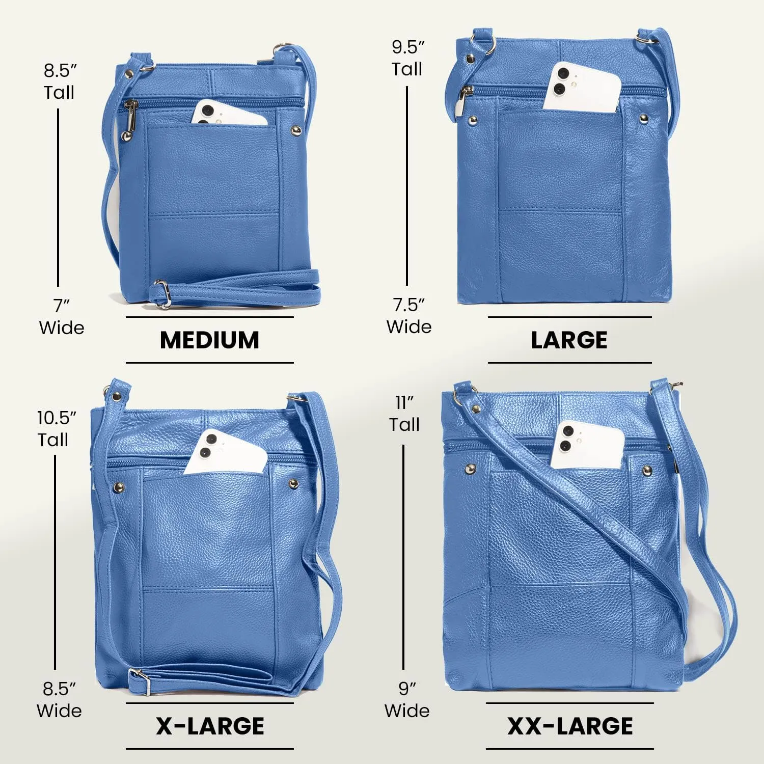 TOVOSO Crossbody Bag for Women, Genuine Leather Multi-Pocket Purse with Adjustable Strap, RFID Protection, Built-In Wallet