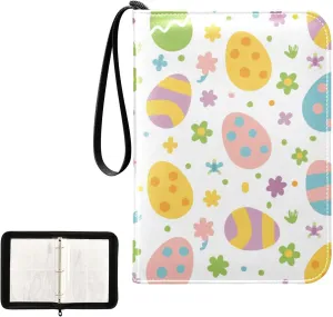 Trading Card Binder with Sleeves Colorful Easter Egg C4 Pocket Card Binder PU Card Collection Binder 400 Cards Holder Collector Album