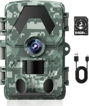 Trail Camera, 5K 60MP Game Camera with 130°Wide-Angle, IP66 Waterproof Night Vision with No Glow Infrared LEDs, 0.05s Trigger Motion Activated for Wildlife