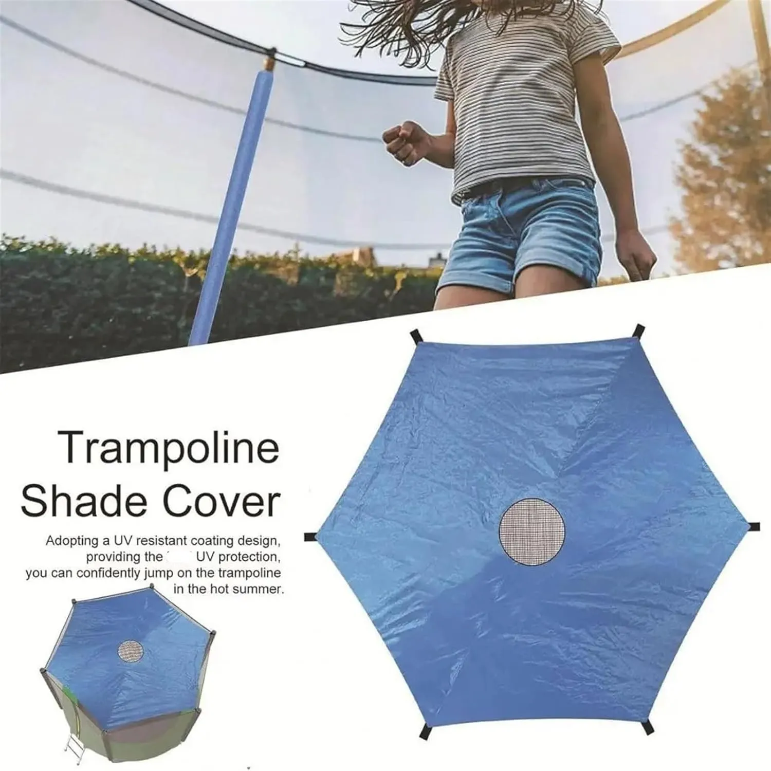 Trampoline Tent 6/8/10/12/14-Foot Trampoline Sunshade Cover UV Resistant Waterproof Oxford Cloth 6 Poles Canopy Sun Protect Rainproof Tent Cover for Outdoor