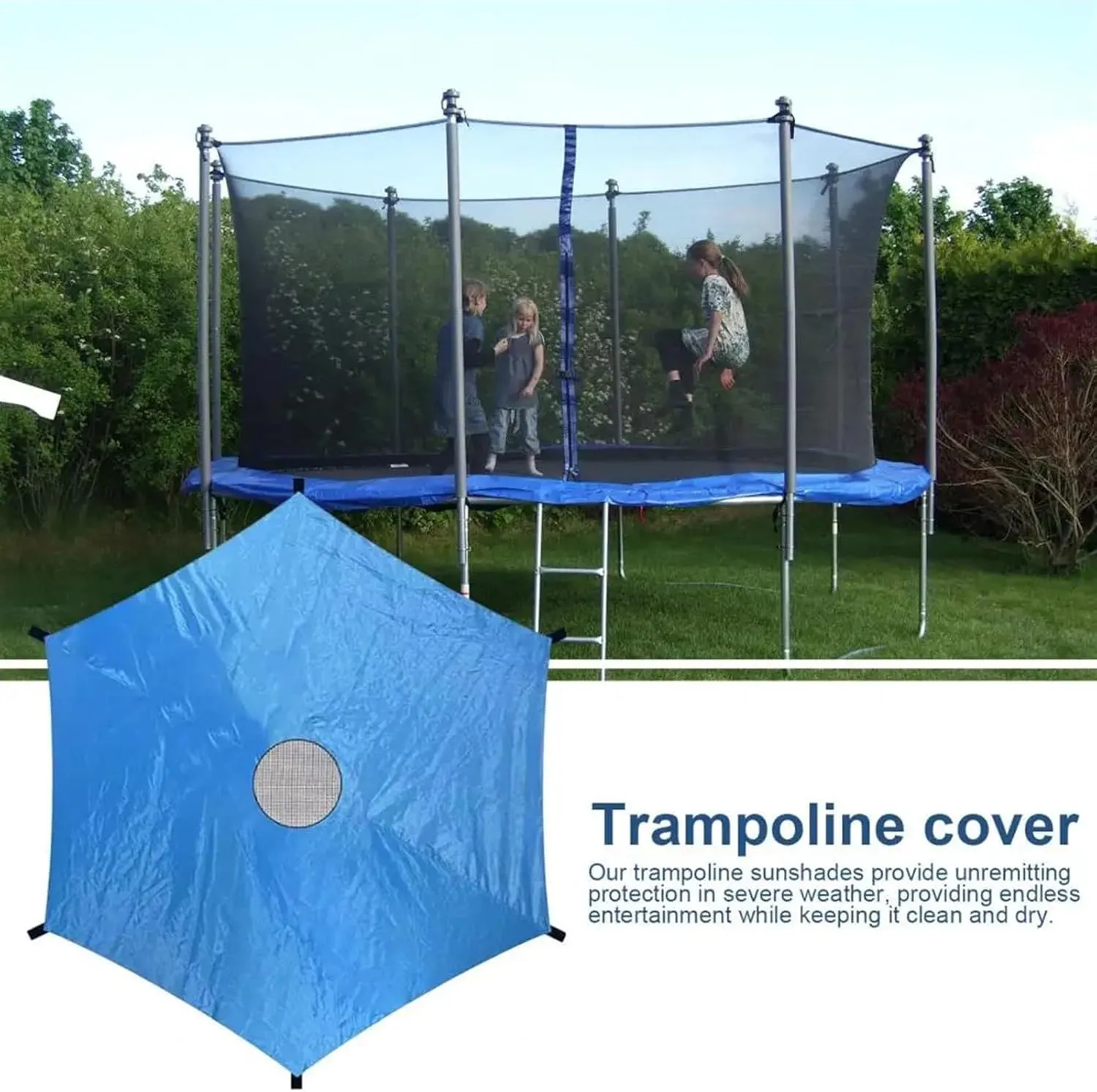 Trampoline Tent 6/8/10/12/14-Foot Trampoline Sunshade Cover UV Resistant Waterproof Oxford Cloth 6 Poles Canopy Sun Protect Rainproof Tent Cover for Outdoor