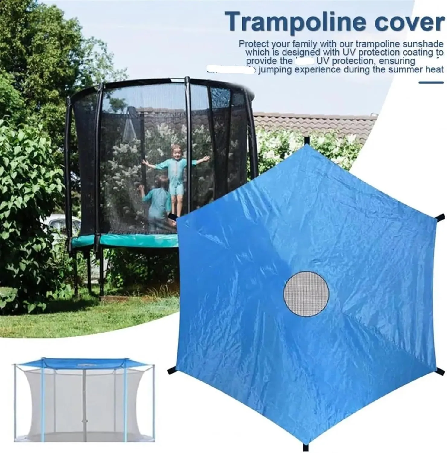 Trampoline Tent 6/8/10/12/14-Foot Trampoline Sunshade Cover UV Resistant Waterproof Oxford Cloth 6 Poles Canopy Sun Protect Rainproof Tent Cover for Outdoor