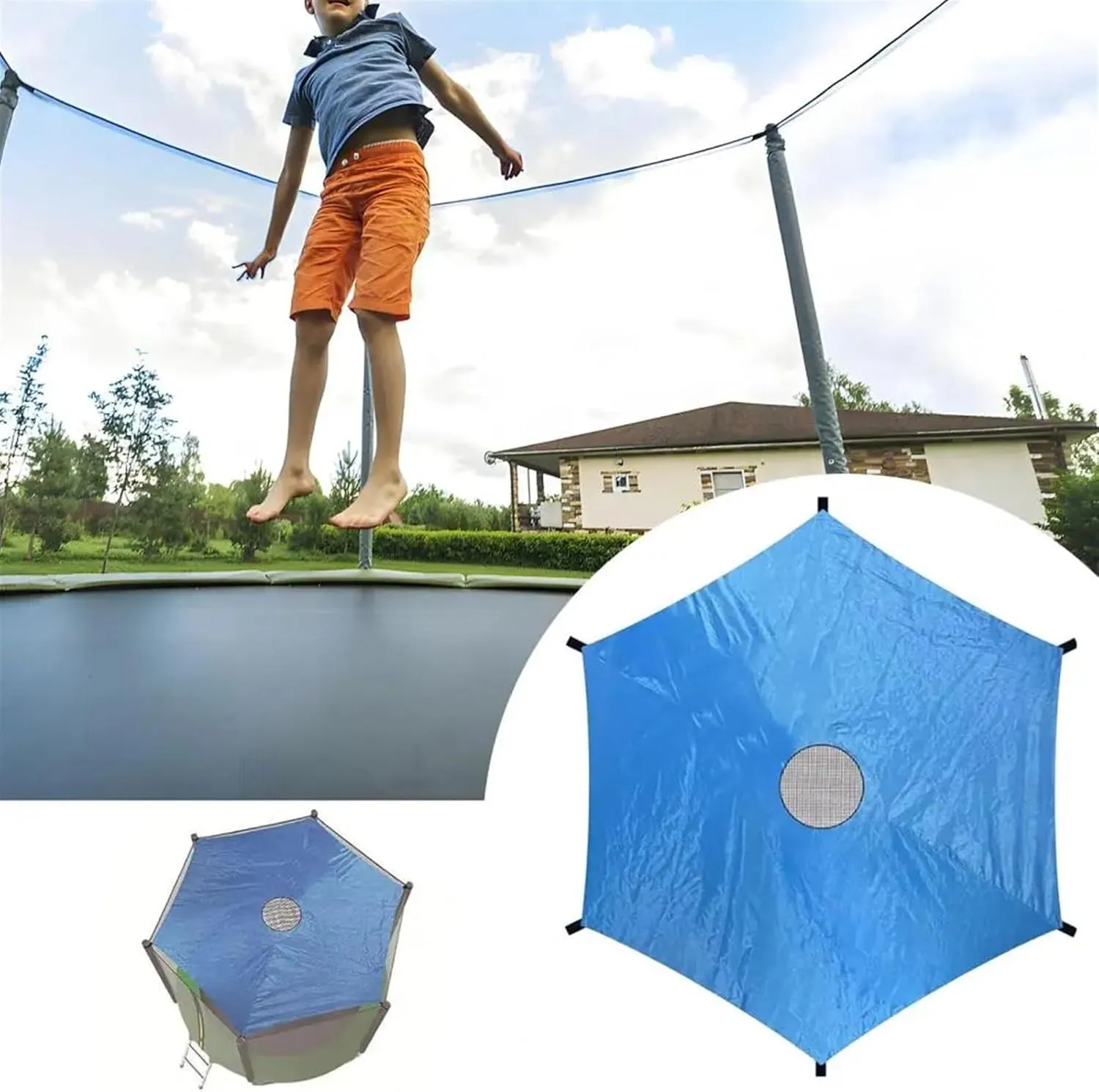 Trampoline Tent 6/8/10/12/14-Foot Trampoline Sunshade Cover UV Resistant Waterproof Oxford Cloth 6 Poles Canopy Sun Protect Rainproof Tent Cover for Outdoor