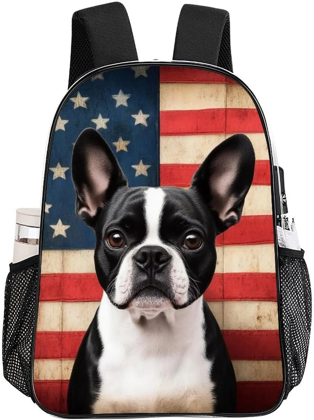 Transparent Daypack Backpack for Trekking Picnic Walking Cycling - Large Capacity Anti-Theft Multipurpose Shoulder Bag, American Us Flag Boston Terrier Casual Daypack