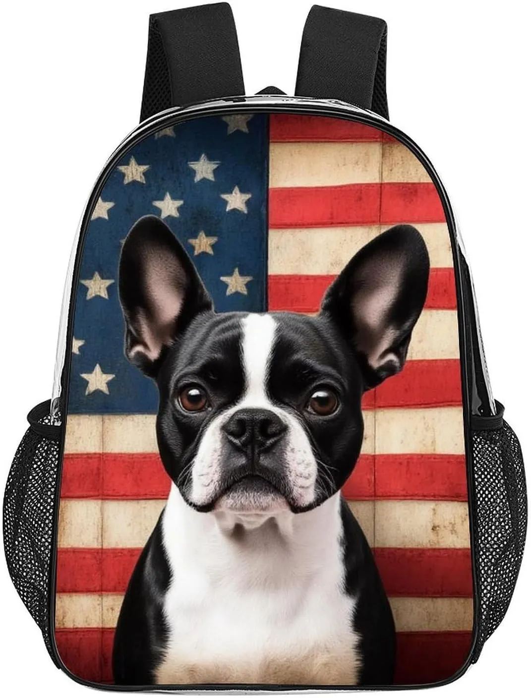 Transparent Daypack Backpack for Trekking Picnic Walking Cycling - Large Capacity Anti-Theft Multipurpose Shoulder Bag, American Us Flag Boston Terrier Casual Daypack