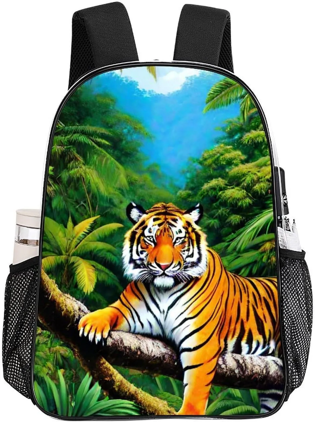Transparent Daypack for Camping Travel Walking Cycling - Big Capacity Anti-Theft Multipurpose Bookbag, King Of The Tiger Tropical Rainforest Landscape Jungle Art Camping Outdoor Backpack