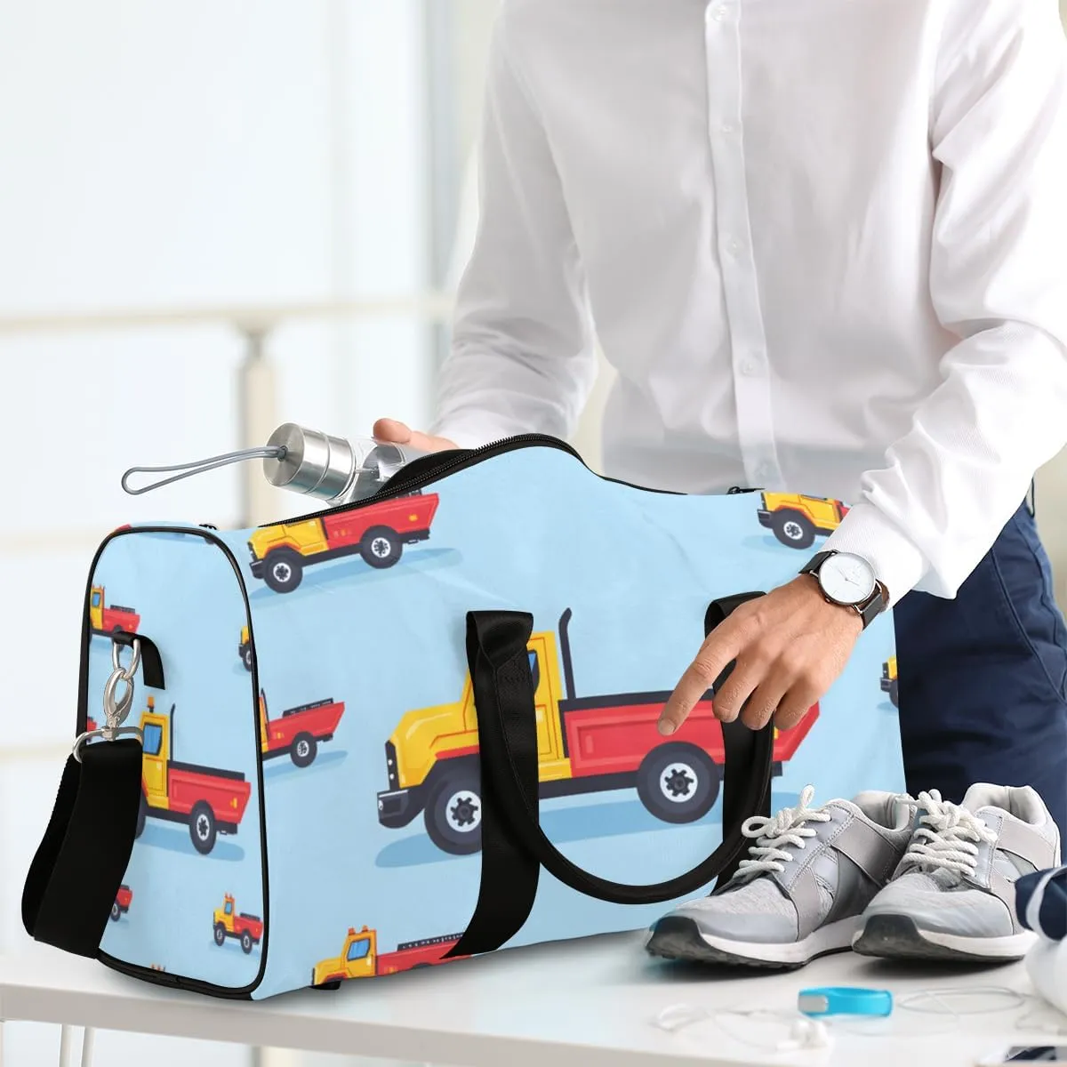 Transportation Truck Travel Duffle Bag for Women Men Gym Duffel Foldable Bag Waterproof Weekender Excavator Vehicle Duffle Tote