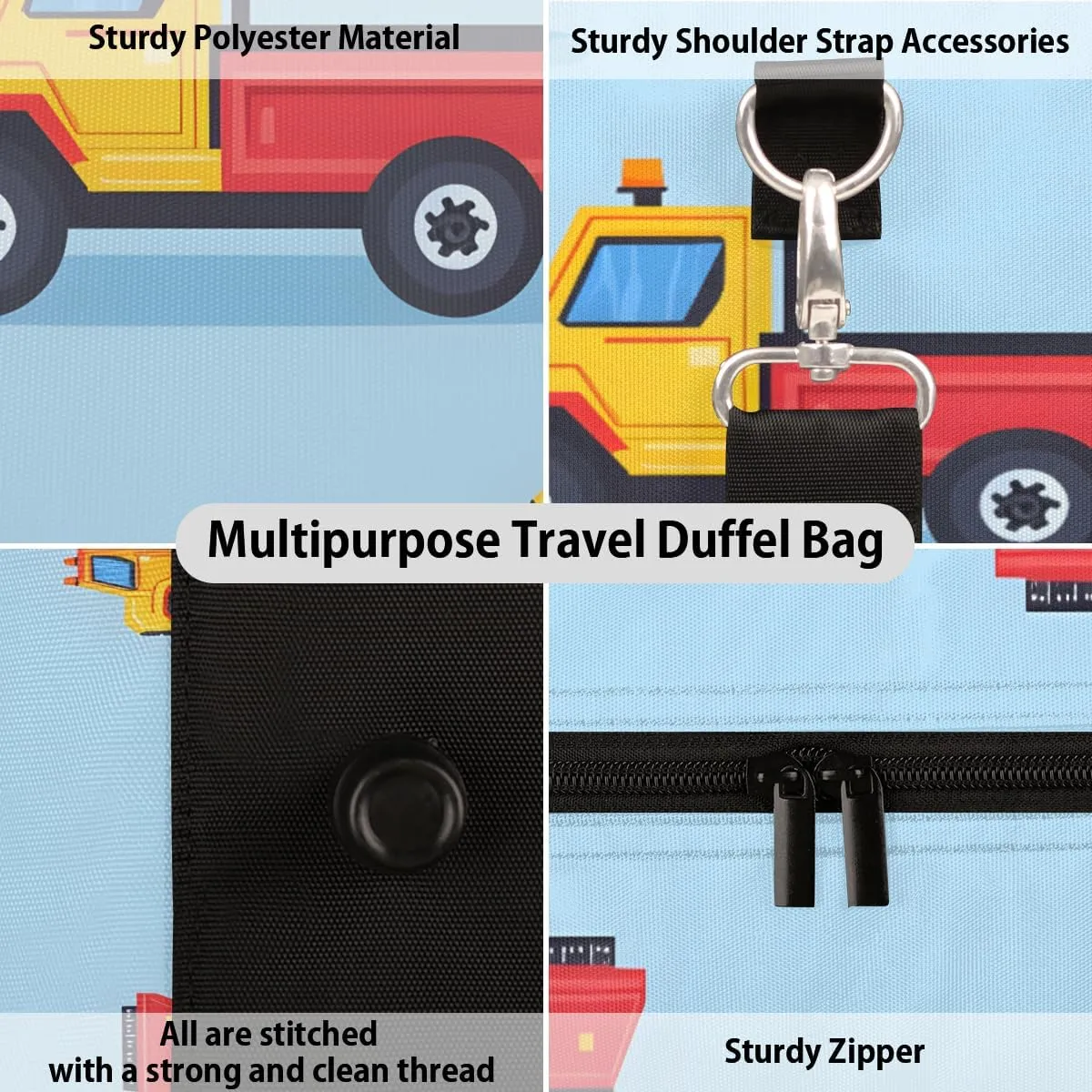 Transportation Truck Travel Duffle Bag for Women Men Gym Duffel Foldable Bag Waterproof Weekender Excavator Vehicle Duffle Tote