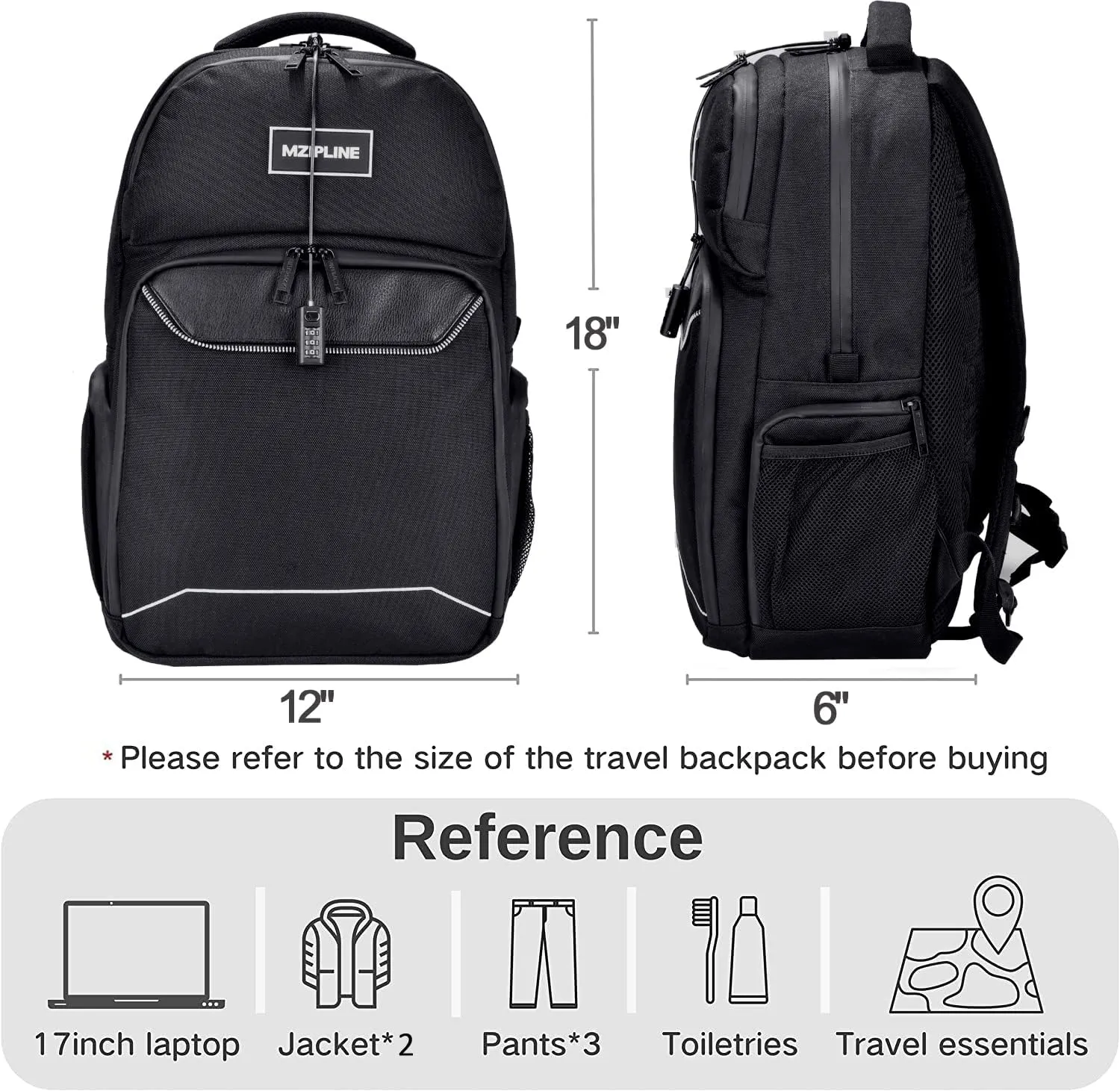 Travel Backpack Bag Anti-Theft Business Laptop Backpack with Lock,Large Daypack Travel bags for College Men & Women (Black)