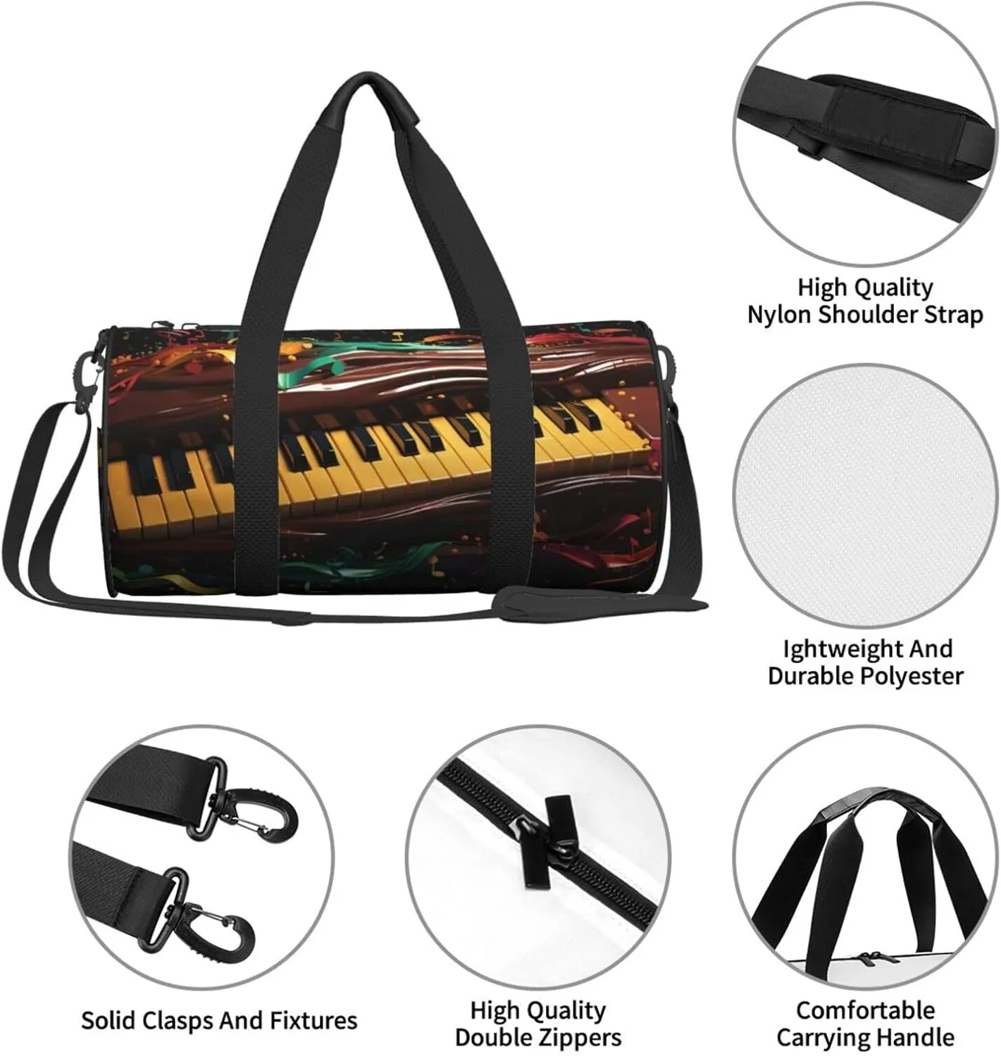 Travel Duffel Bag Colorful Notes And Musical Keyboard Weekender Overnight Bag For Men Women Large Capacity Sports Gym Bag Canvas Carry On Tote Bags For Travel Yoga