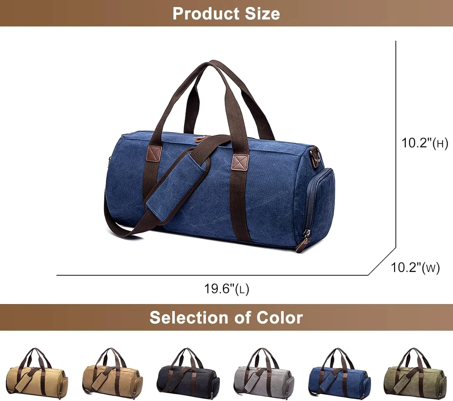 Travel Duffel Bag for Men, Canvas Crossbody Shoulder Bag Large Capacity Satchel Bags for Climbing Camping Hiking (Blue)