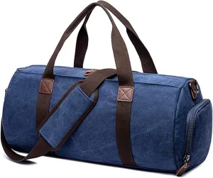 Travel Duffel Bag for Men, Canvas Crossbody Shoulder Bag Large Capacity Satchel Bags for Climbing Camping Hiking (Blue)