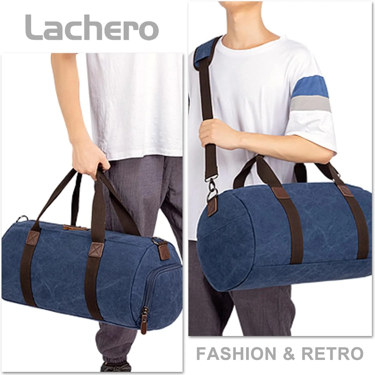 Travel Duffel Bag for Men, Canvas Crossbody Shoulder Bag Large Capacity Satchel Bags for Climbing Camping Hiking (Blue)