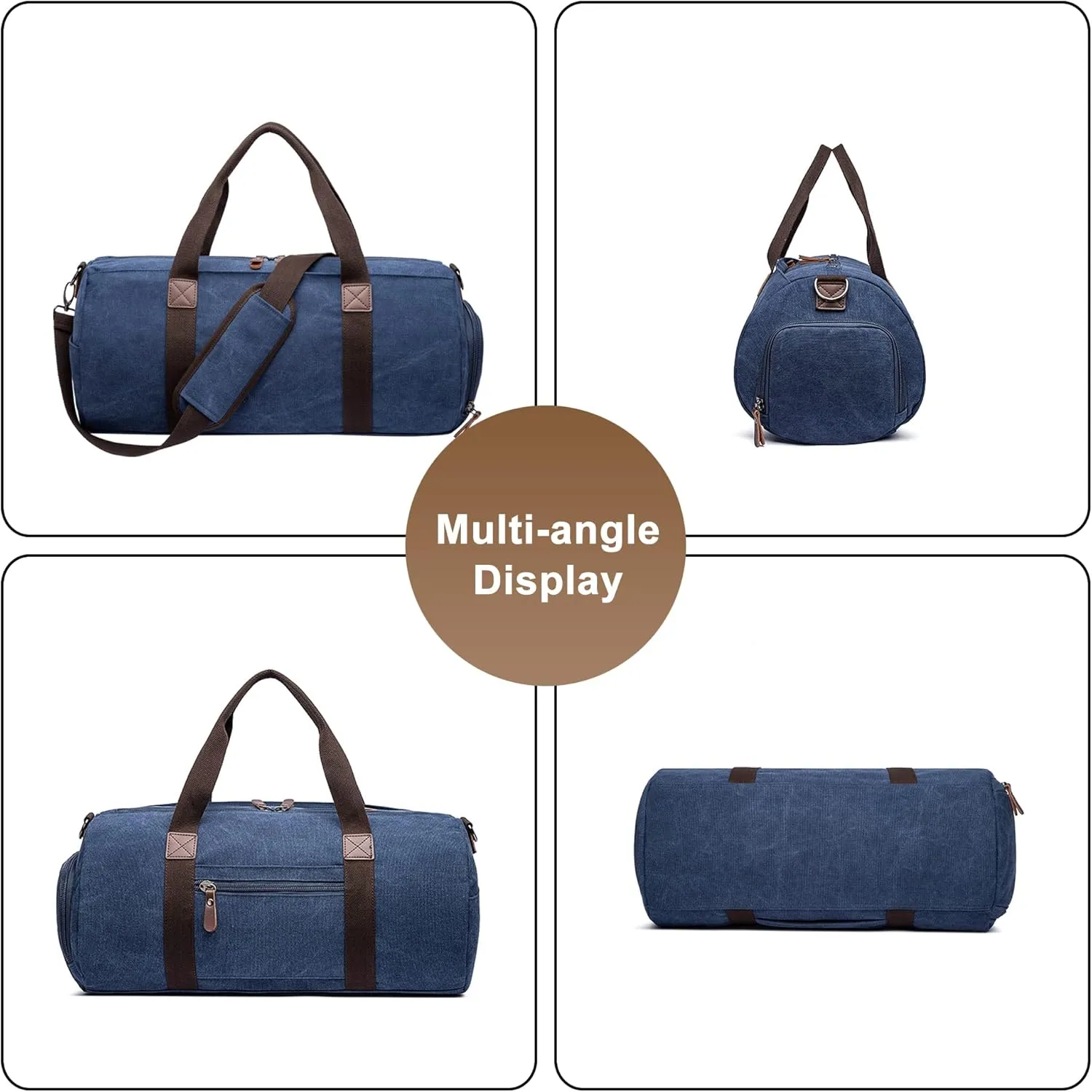 Travel Duffel Bag for Men, Canvas Crossbody Shoulder Bag Large Capacity Satchel Bags for Climbing Camping Hiking (Blue)