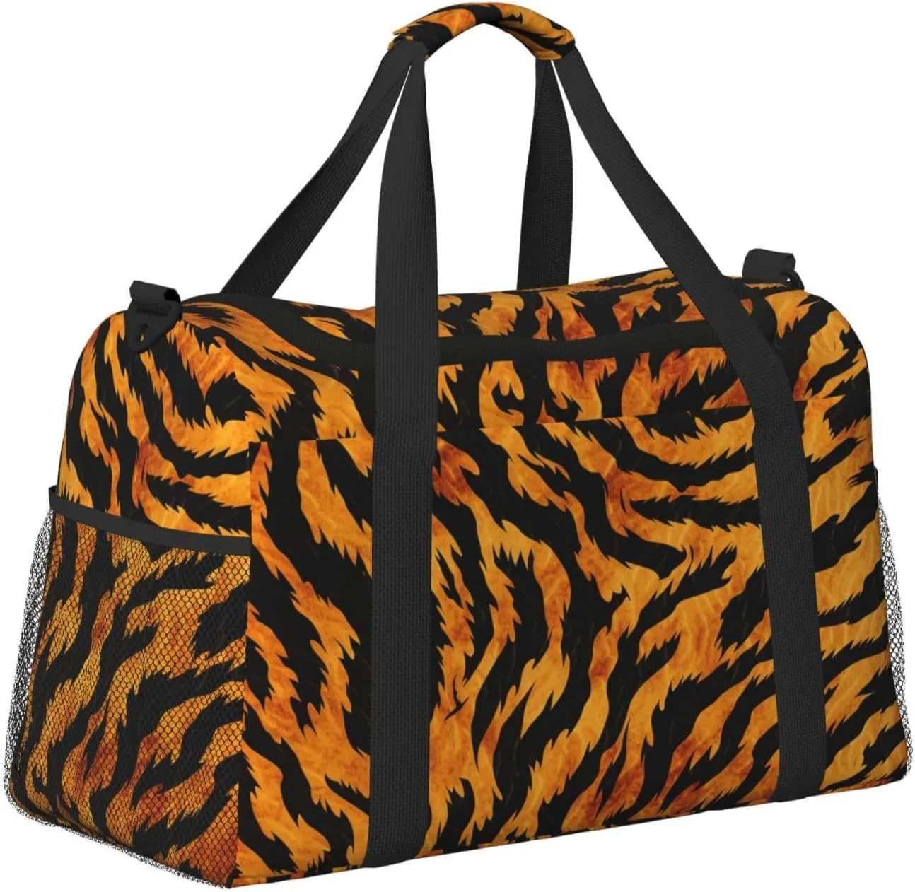 Travel Duffel Bag For Men Women, Animal Tiger Skin Print Stripe Carry On Sport Gym Bag With Shoulder Strap Lightweight Waterproof Weekender Bag Overnight Bag