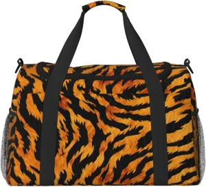 Travel Duffel Bag For Men Women, Animal Tiger Skin Print Stripe Carry On Sport Gym Bag With Shoulder Strap Lightweight Waterproof Weekender Bag Overnight Bag
