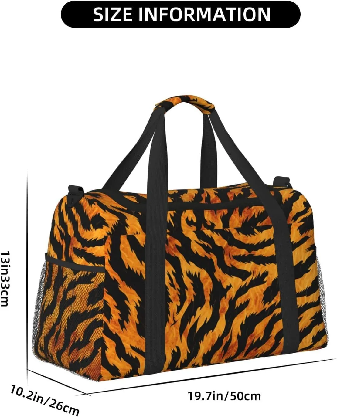 Travel Duffel Bag For Men Women, Animal Tiger Skin Print Stripe Carry On Sport Gym Bag With Shoulder Strap Lightweight Waterproof Weekender Bag Overnight Bag