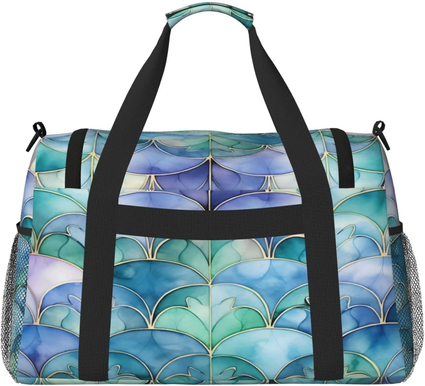 Travel Duffel Bag For Men Women, Purple Blue Enamel Morocco Pattern Carry On Sport Gym Bag With Shoulder Strap Lightweight Waterproof Weekender Bag Overnight Bag