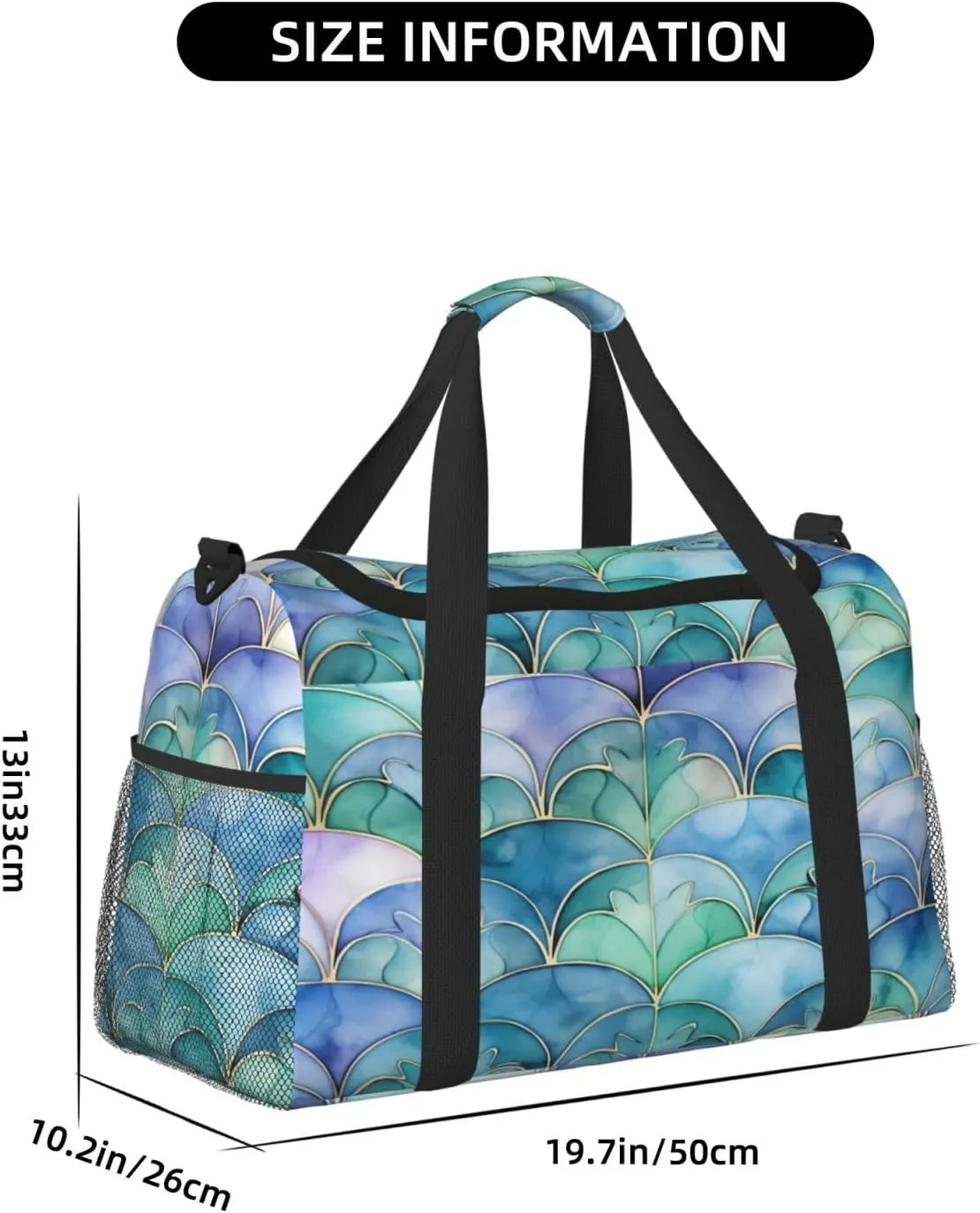 Travel Duffel Bag For Men Women, Purple Blue Enamel Morocco Pattern Carry On Sport Gym Bag With Shoulder Strap Lightweight Waterproof Weekender Bag Overnight Bag