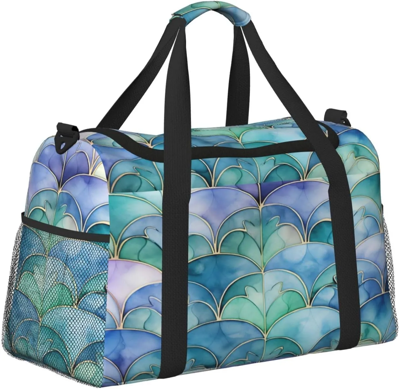 Travel Duffel Bag For Men Women, Purple Blue Enamel Morocco Pattern Carry On Sport Gym Bag With Shoulder Strap Lightweight Waterproof Weekender Bag Overnight Bag
