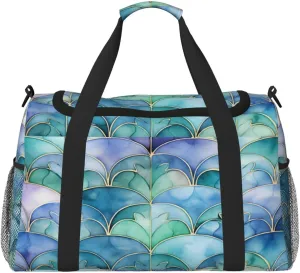 Travel Duffel Bag For Men Women, Purple Blue Enamel Morocco Pattern Carry On Sport Gym Bag With Shoulder Strap Lightweight Waterproof Weekender Bag Overnight Bag
