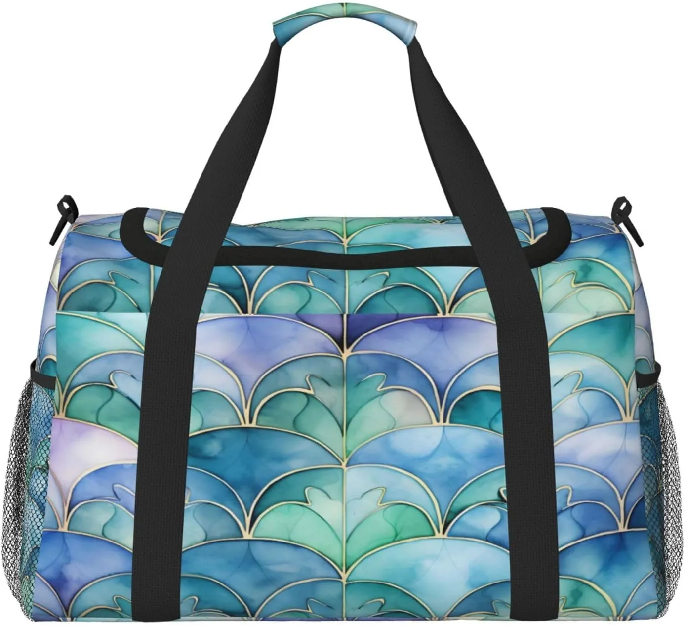 Travel Duffel Bag For Men Women, Purple Blue Enamel Morocco Pattern Carry On Sport Gym Bag With Shoulder Strap Lightweight Waterproof Weekender Bag Overnight Bag