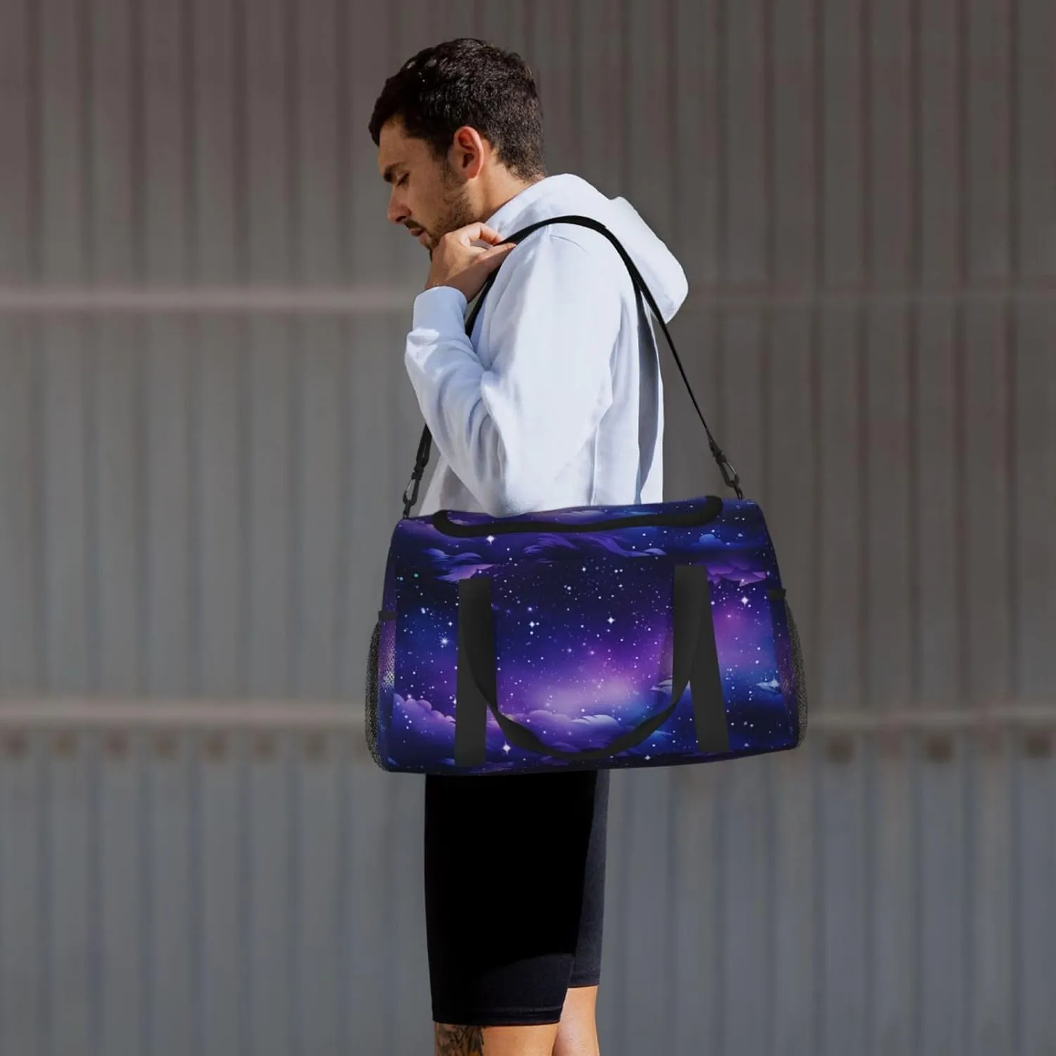 Travel Duffel Bag For Men Women, Purple Galaxy Nebula Carry On Sport Gym Bag With Shoulder Strap Lightweight Waterproof Weekender Bag Overnight Bag