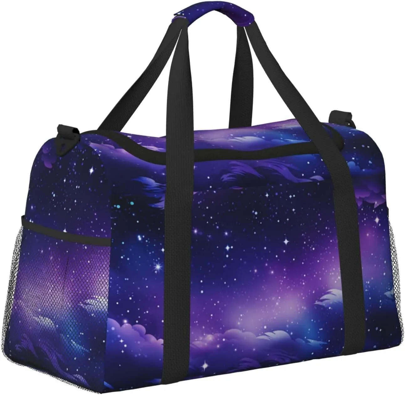 Travel Duffel Bag For Men Women, Purple Galaxy Nebula Carry On Sport Gym Bag With Shoulder Strap Lightweight Waterproof Weekender Bag Overnight Bag