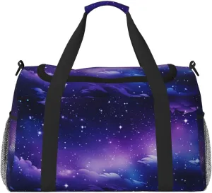 Travel Duffel Bag For Men Women, Purple Galaxy Nebula Carry On Sport Gym Bag With Shoulder Strap Lightweight Waterproof Weekender Bag Overnight Bag