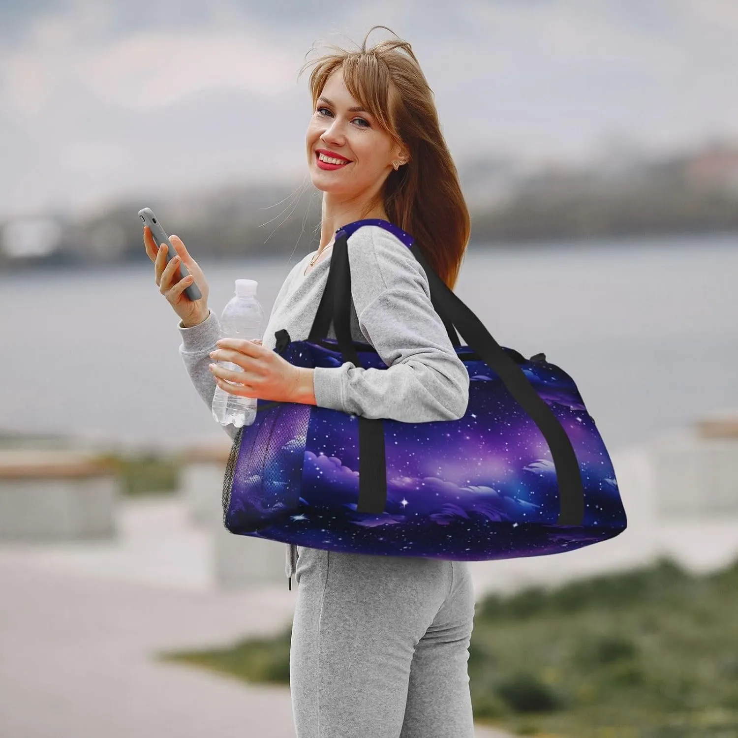 Travel Duffel Bag For Men Women, Purple Galaxy Nebula Carry On Sport Gym Bag With Shoulder Strap Lightweight Waterproof Weekender Bag Overnight Bag
