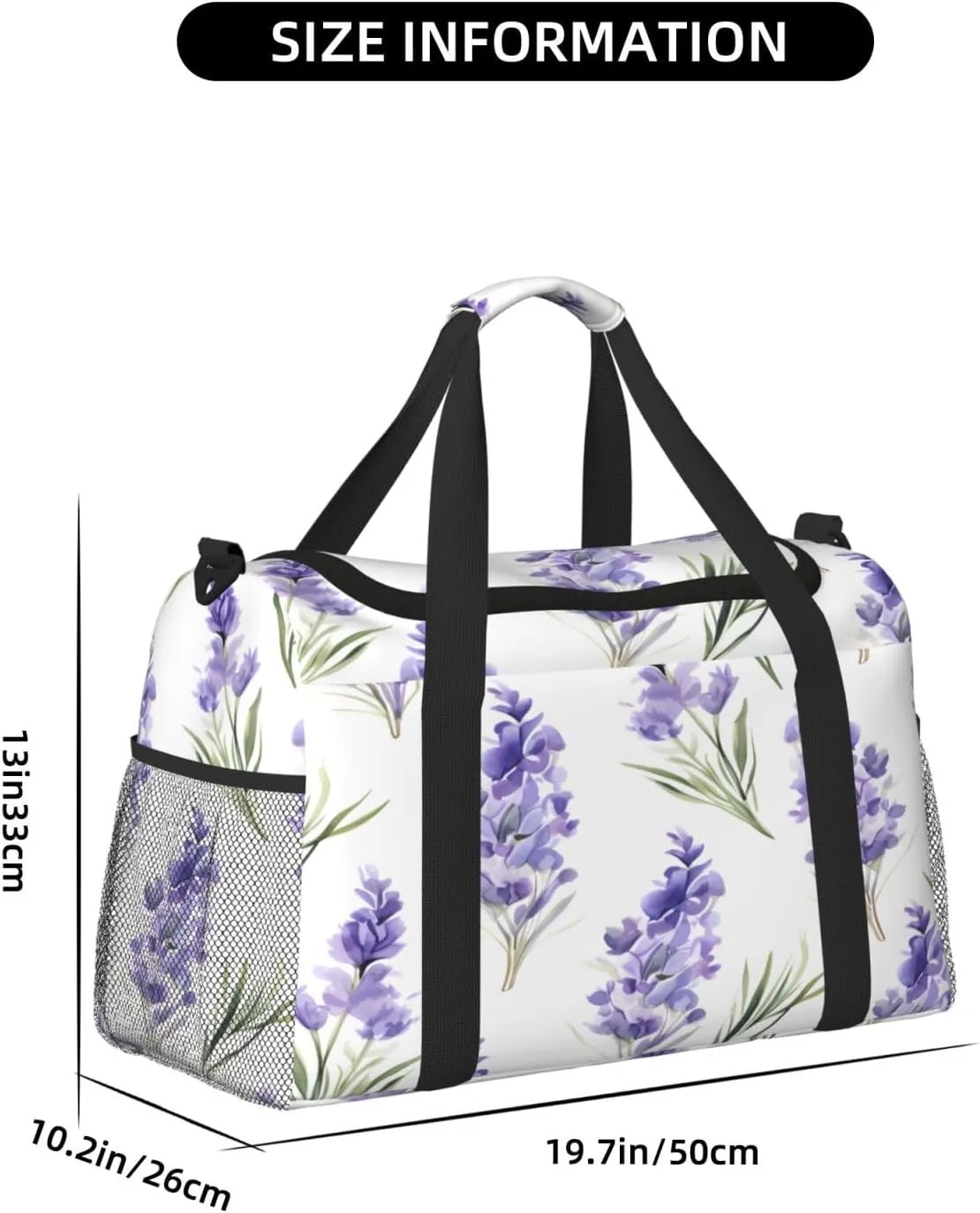 Travel Duffel Bag For Men Women, Purple Lavender Flowers Pattern Carry On Sport Gym Bag With Shoulder Strap Lightweight Waterproof Weekender Bag Overnight Bag