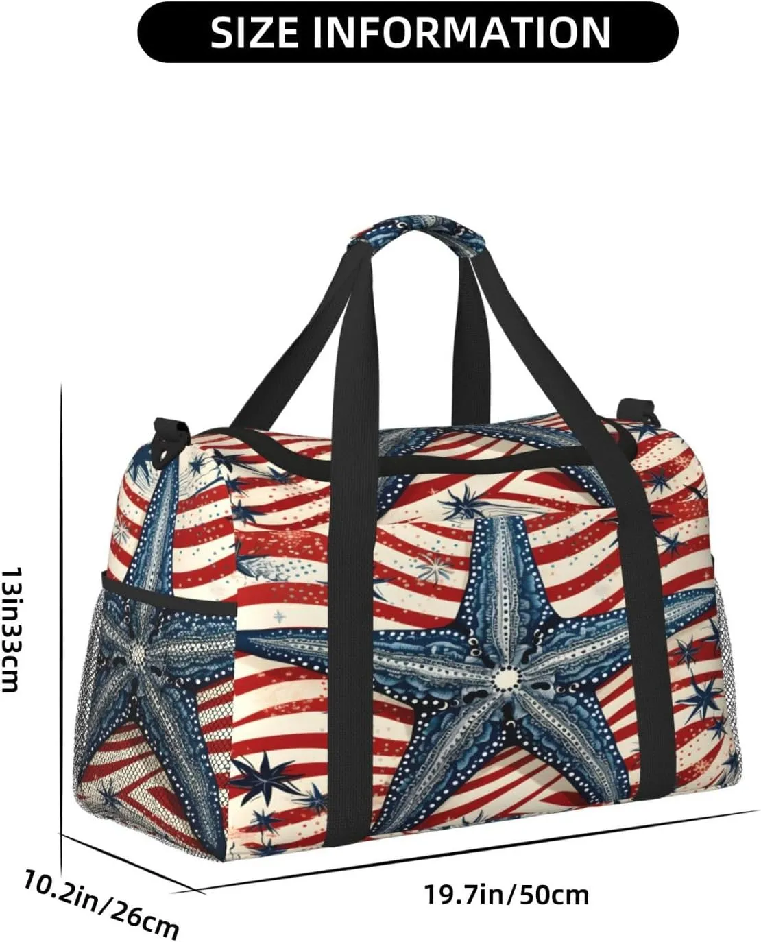 Travel Duffel Bag For Men Women, Starfish Red Flag Stripe Carry On Sport Gym Bag With Shoulder Strap Lightweight Waterproof Weekender Bag Overnight Bag