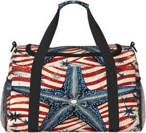 Travel Duffel Bag For Men Women, Starfish Red Flag Stripe Carry On Sport Gym Bag With Shoulder Strap Lightweight Waterproof Weekender Bag Overnight Bag