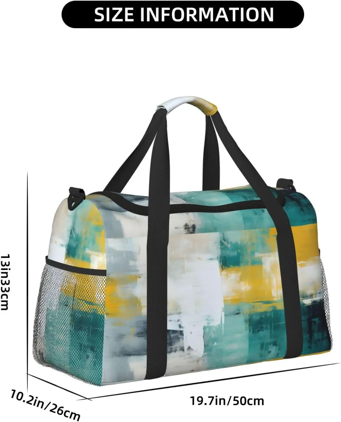 Travel Duffel Bag For Men Women, Teal Yellow Art Painting Carry On Sport Gym Bag With Shoulder Strap Lightweight Waterproof Weekender Bag Overnight Bag