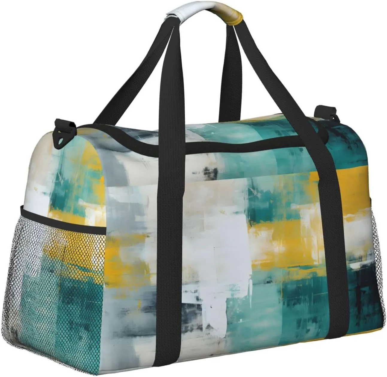 Travel Duffel Bag For Men Women, Teal Yellow Art Painting Carry On Sport Gym Bag With Shoulder Strap Lightweight Waterproof Weekender Bag Overnight Bag