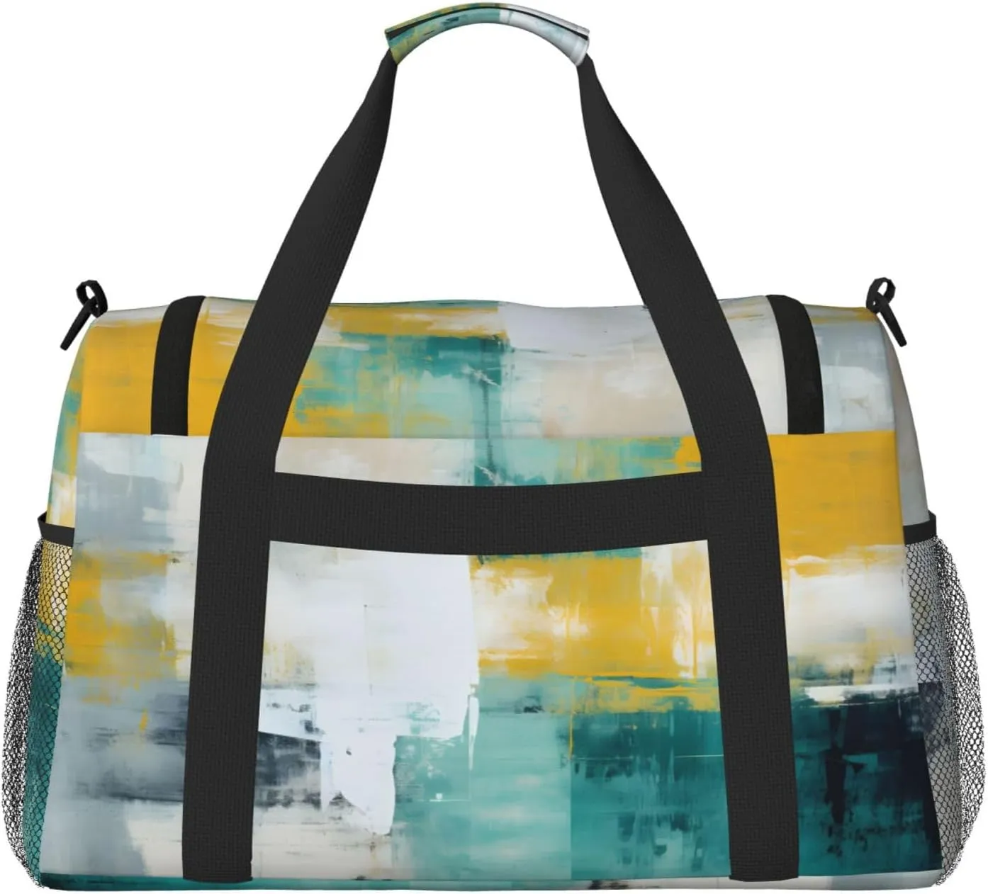 Travel Duffel Bag For Men Women, Teal Yellow Art Painting Carry On Sport Gym Bag With Shoulder Strap Lightweight Waterproof Weekender Bag Overnight Bag