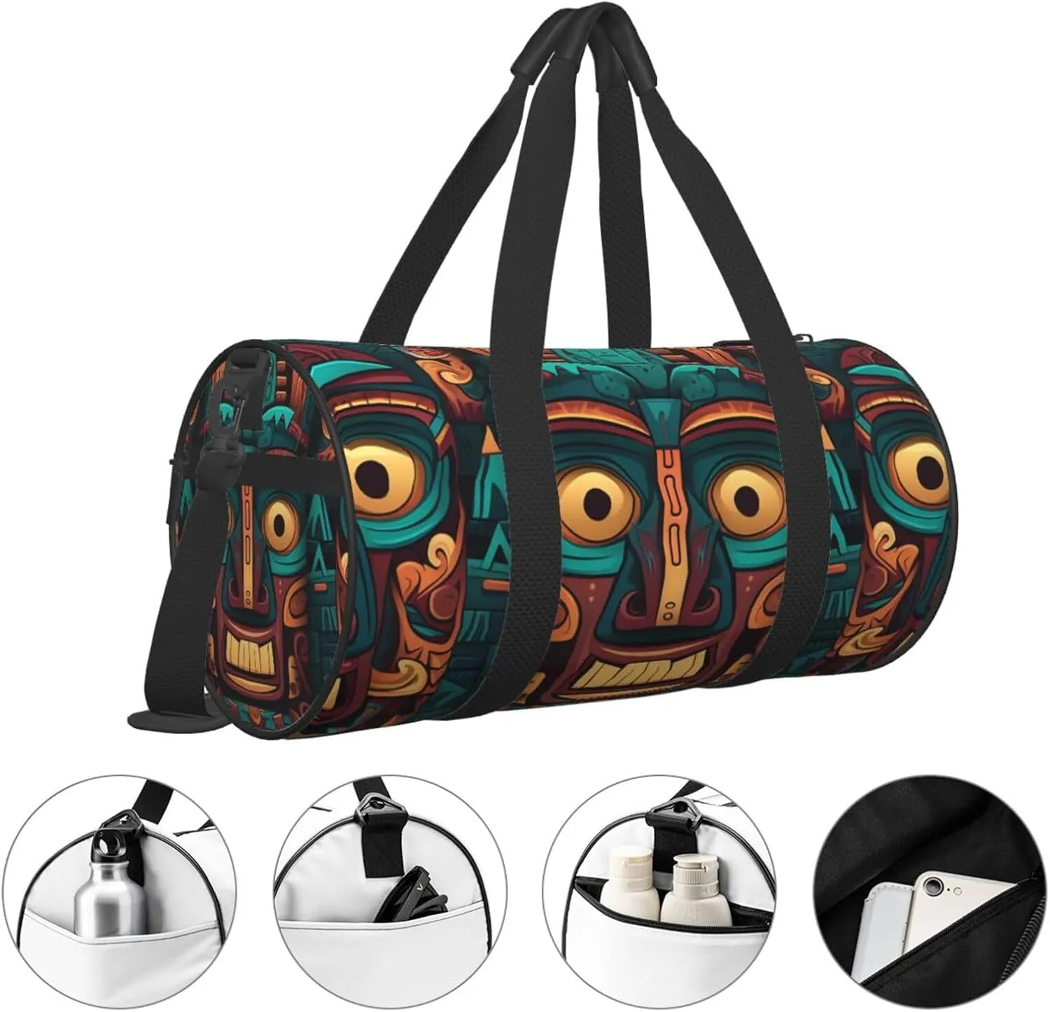 Travel Duffel Bag Tribal Mask Pattern Weekender Overnight Bag For Men Women Large Capacity Sports Gym Bag Canvas Carry On Tote Bags For Travel Yoga