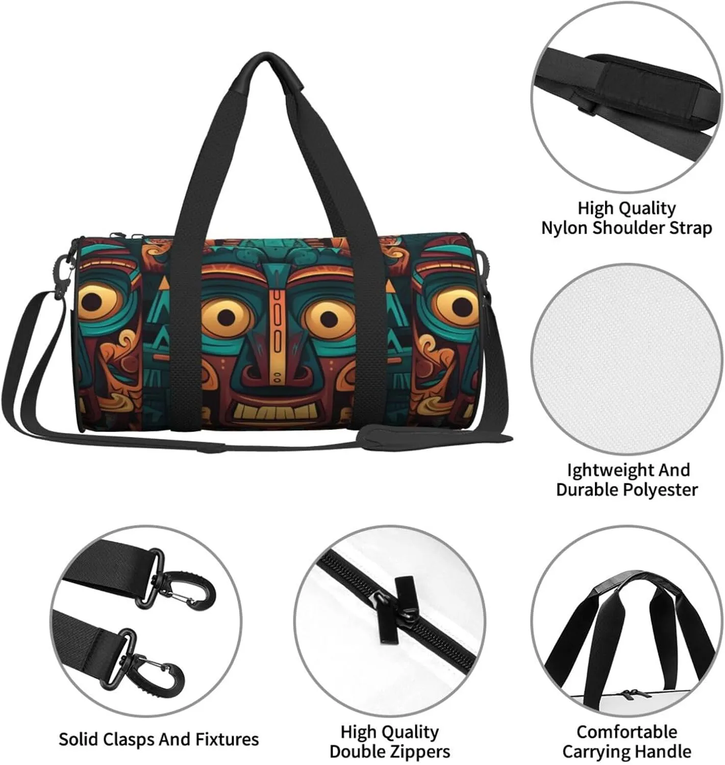Travel Duffel Bag Tribal Mask Pattern Weekender Overnight Bag For Men Women Large Capacity Sports Gym Bag Canvas Carry On Tote Bags For Travel Yoga