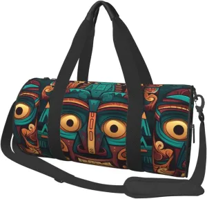 Travel Duffel Bag Tribal Mask Pattern Weekender Overnight Bag For Men Women Large Capacity Sports Gym Bag Canvas Carry On Tote Bags For Travel Yoga