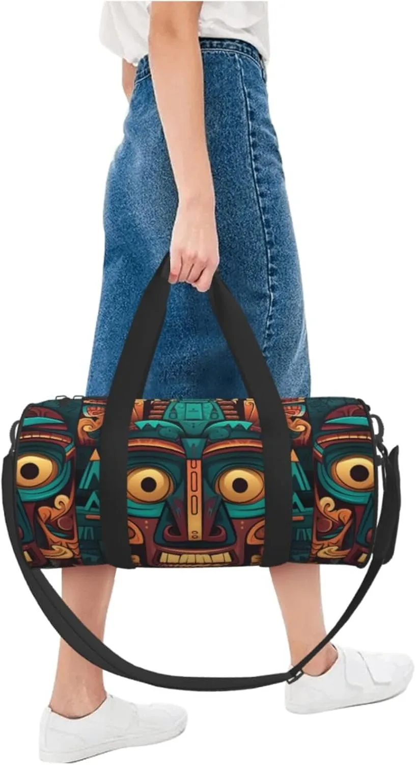 Travel Duffel Bag Tribal Mask Pattern Weekender Overnight Bag For Men Women Large Capacity Sports Gym Bag Canvas Carry On Tote Bags For Travel Yoga