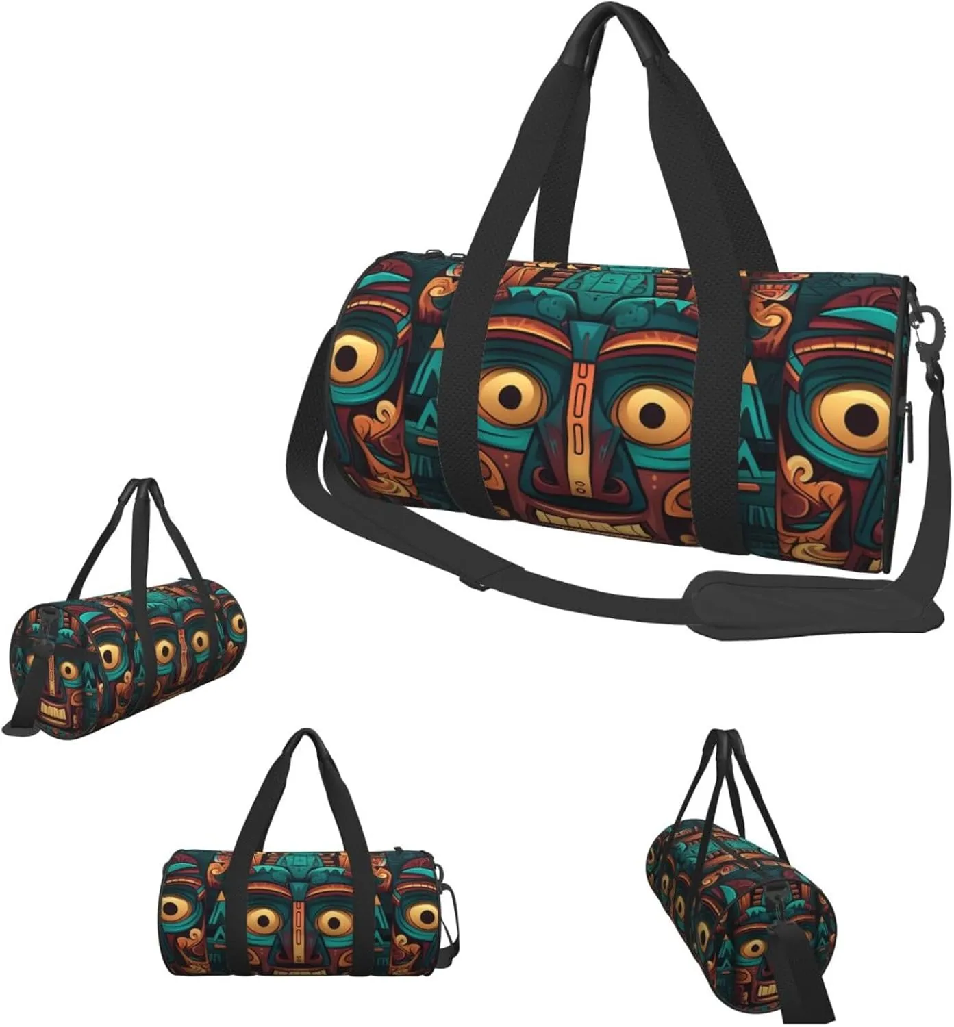 Travel Duffel Bag Tribal Mask Pattern Weekender Overnight Bag For Men Women Large Capacity Sports Gym Bag Canvas Carry On Tote Bags For Travel Yoga
