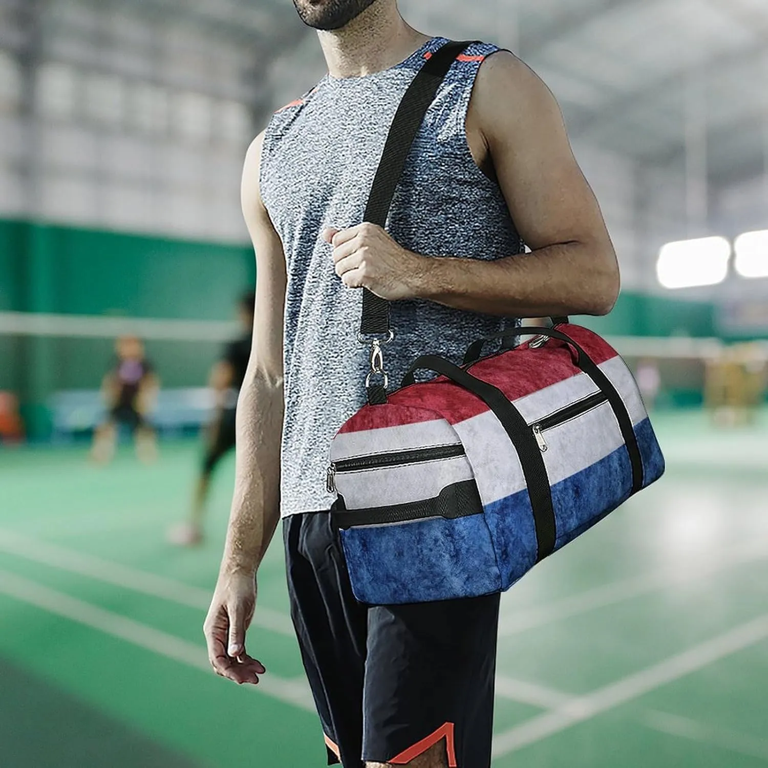 Travel Duffel Bag with Netherlands Flag Textured Shoe Compartment Waterproof Sports Gym