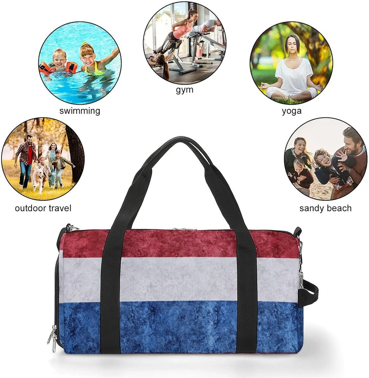 Travel Duffel Bag with Netherlands Flag Textured Shoe Compartment Waterproof Sports Gym