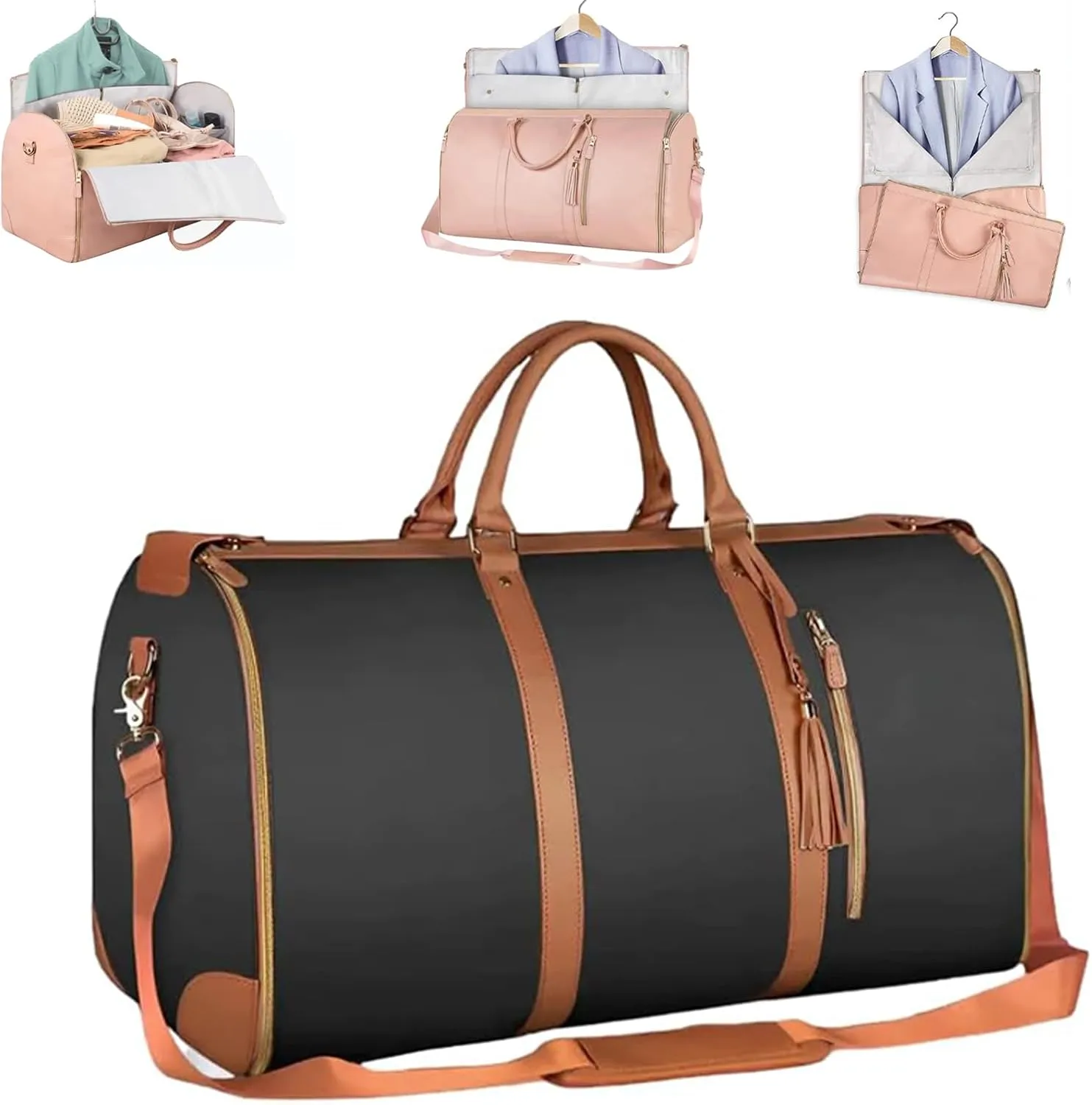 Travel Duffel Bag,Luxmega Travel Bag,Collapsible Duffle Bag with Shoe Pouch for Men Women (Black)