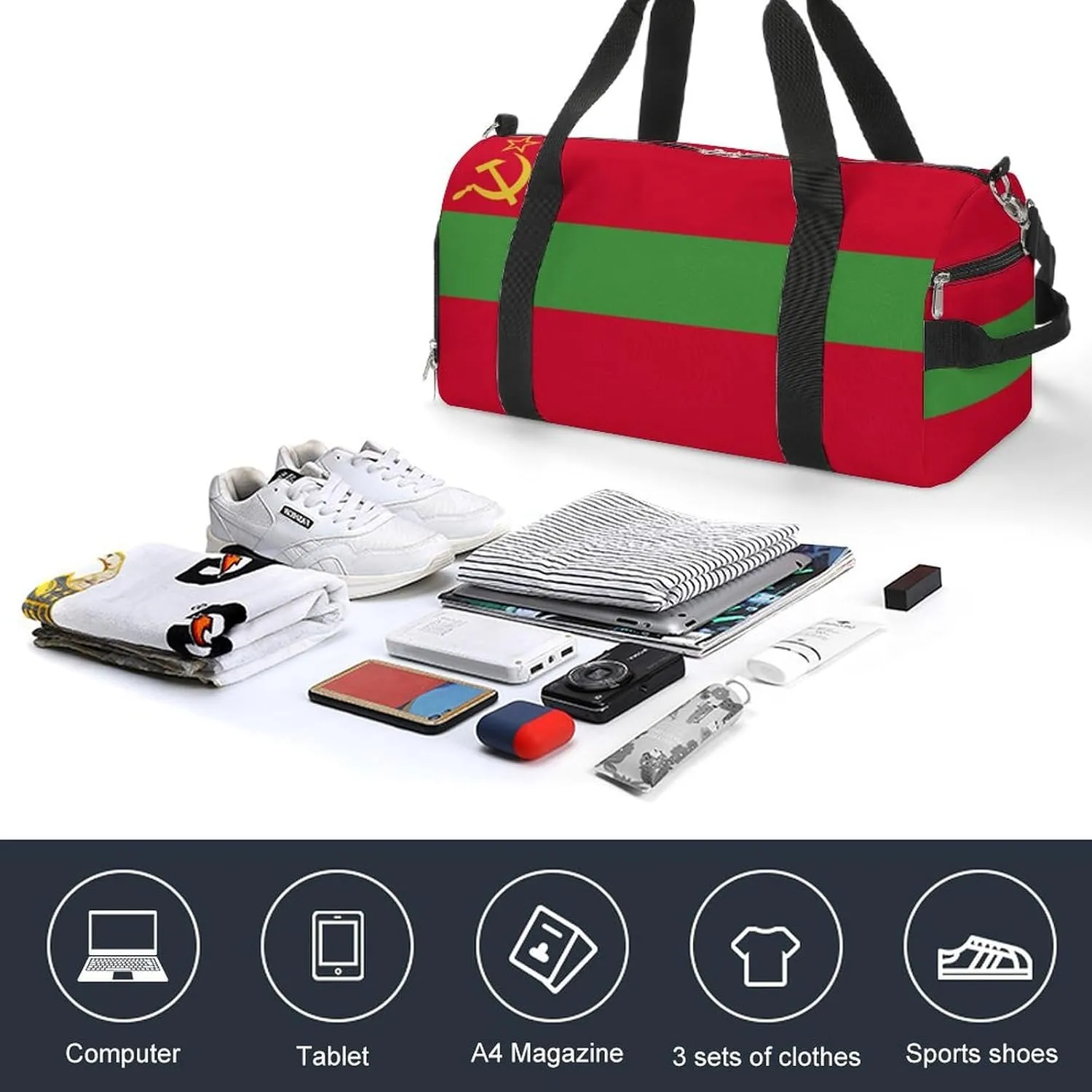 Travel Duffel with Transnistria Flag for Men Women Shoe Compartment Sports Bag