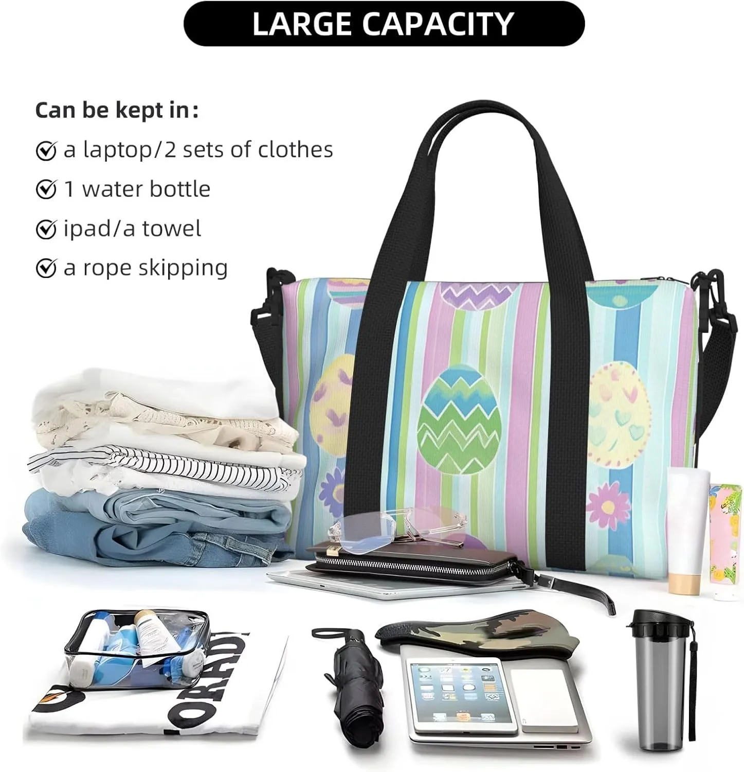 Travel Duffle Bag Cartoon Easter Eggs Weekender Overnight Bags Luggage Bag for Women Men Waterproof Sports Gym Bag Hand Bag with Shoulder Strap
