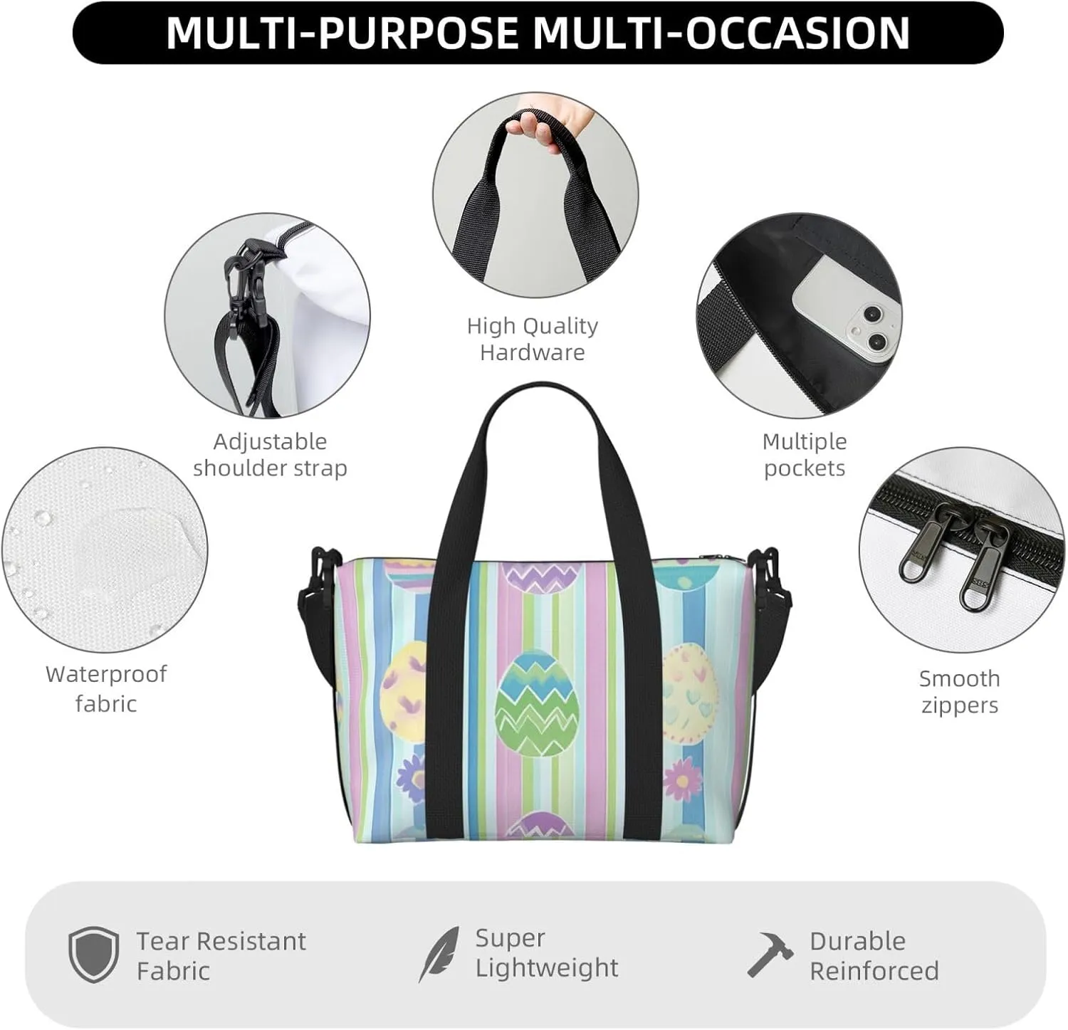 Travel Duffle Bag Cartoon Easter Eggs Weekender Overnight Bags Luggage Bag for Women Men Waterproof Sports Gym Bag Hand Bag with Shoulder Strap