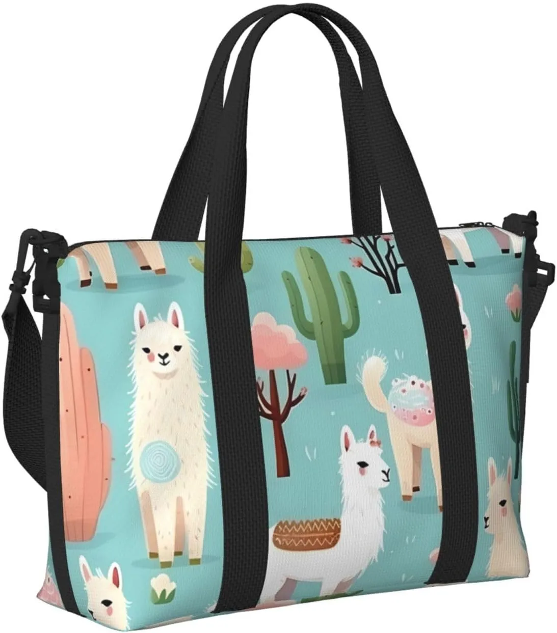 Travel Duffle Bag Cute Alpaca Llama Animal Cactus Weekender Overnight Bags Luggage Bag for Women Men Waterproof Sports Gym Bag Hand Bag with Shoulder Strap