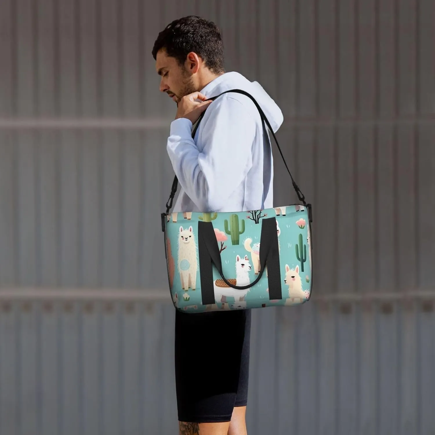 Travel Duffle Bag Cute Alpaca Llama Animal Cactus Weekender Overnight Bags Luggage Bag for Women Men Waterproof Sports Gym Bag Hand Bag with Shoulder Strap