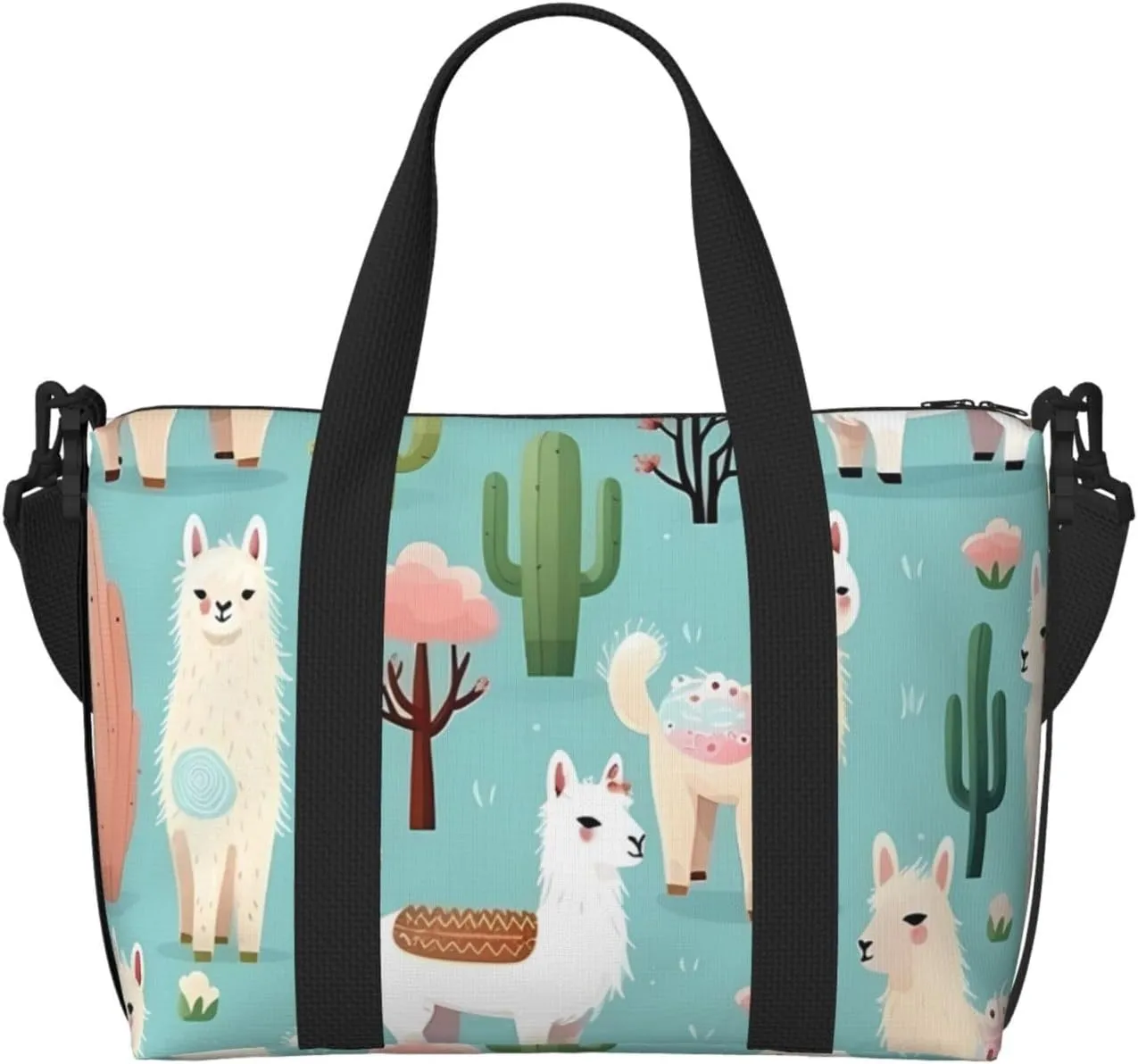 Travel Duffle Bag Cute Alpaca Llama Animal Cactus Weekender Overnight Bags Luggage Bag for Women Men Waterproof Sports Gym Bag Hand Bag with Shoulder Strap